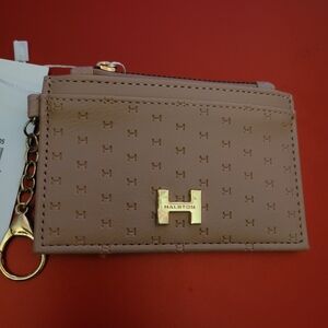 H by Halston Tan Card Holder with Gold Details NWT